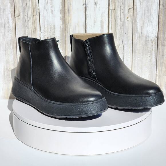 NEW - FitFlop Women's F-Mode Leather Flatform Zip Ankle Boots - Size 9 - Picture 2 of 12